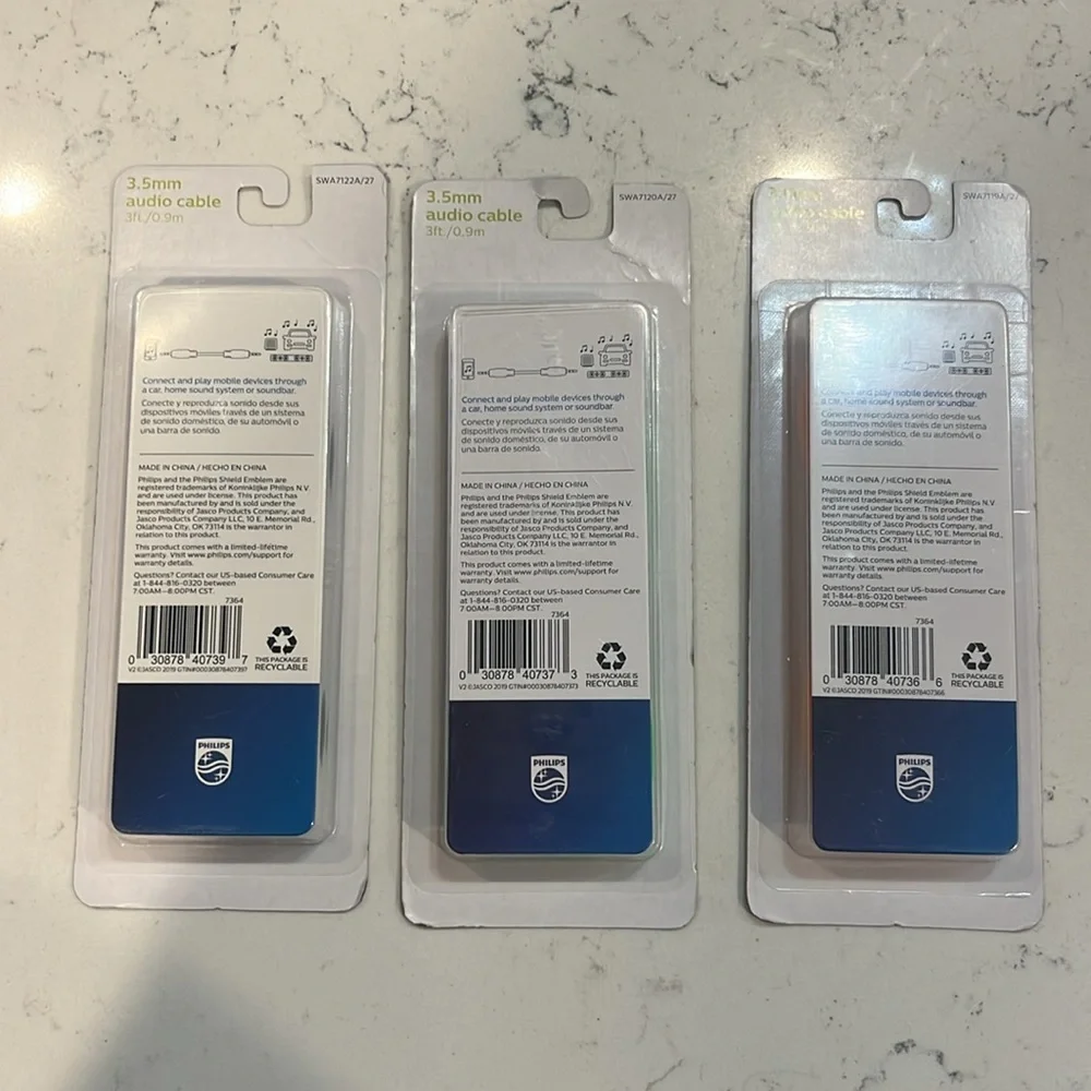 NEW 3 Pack Philips Audio Cable Cords